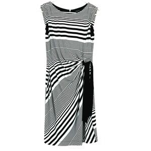 Tahari ASL Sleeveless Dress‎ 6 Black Ivory Striped Lined Boat Neck